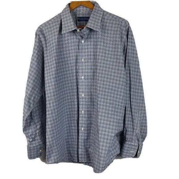 Tom James Other - Executive Tom James Men XL Long Sleeve Button Front Shirt Blue Brown Micro Check